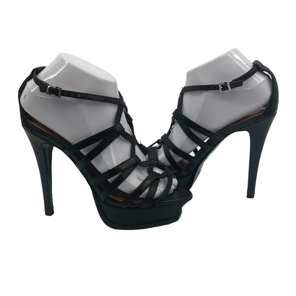 Aldo Black Strappy Platform Stiletto Heels Size 37 Women’s - Picture 1 of 8